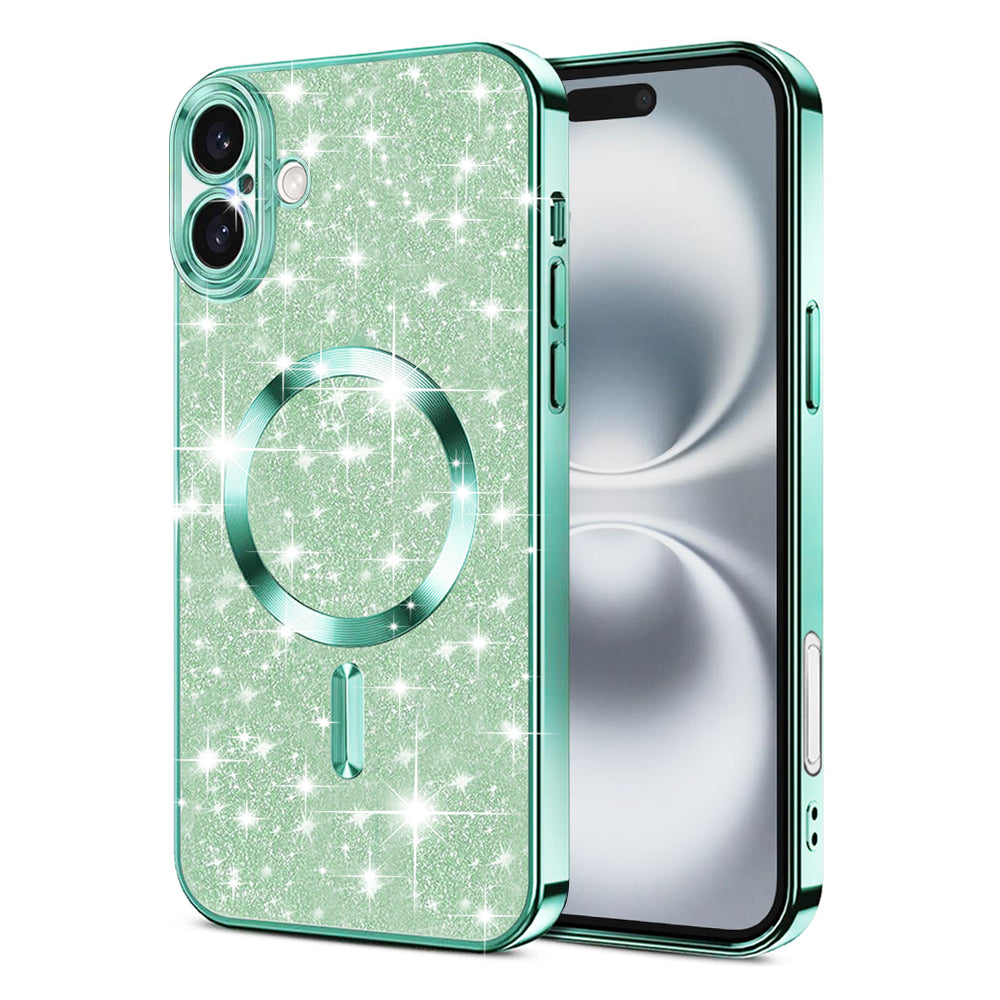 MagSafe-Hülle für Apple iPhone 16 Plus, Techsuit, Luxury Glitter, Hellgrün