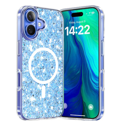 MagSafe-Hülle für Apple iPhone 16 Plus, Techsuit, Glitzernd, Blau