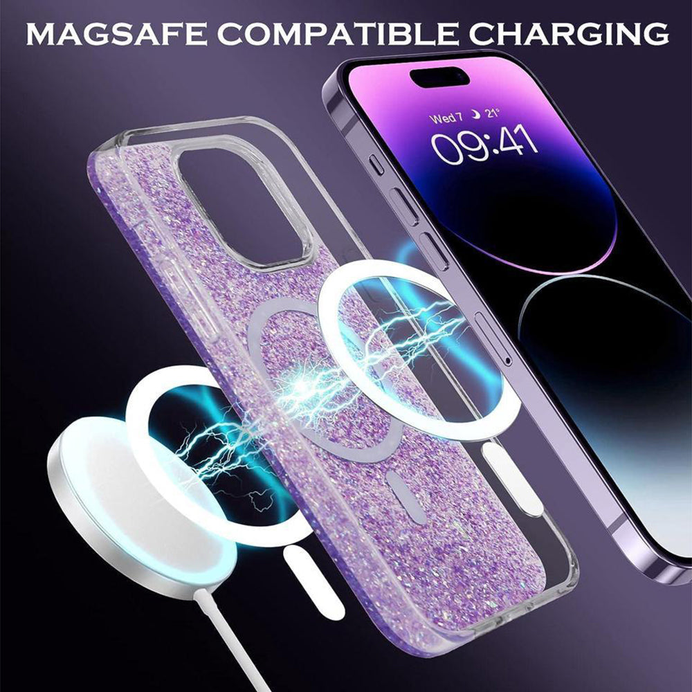 MagSafe Case for Apple iPhone 16 Plus, Techsuit, Sparkly Glitter, Magenta