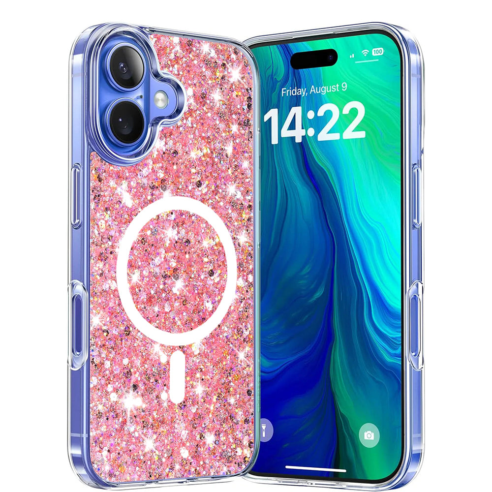 MagSafe-Hülle für Apple iPhone 16 Plus, Techsuit, Glitzernd, Rosa