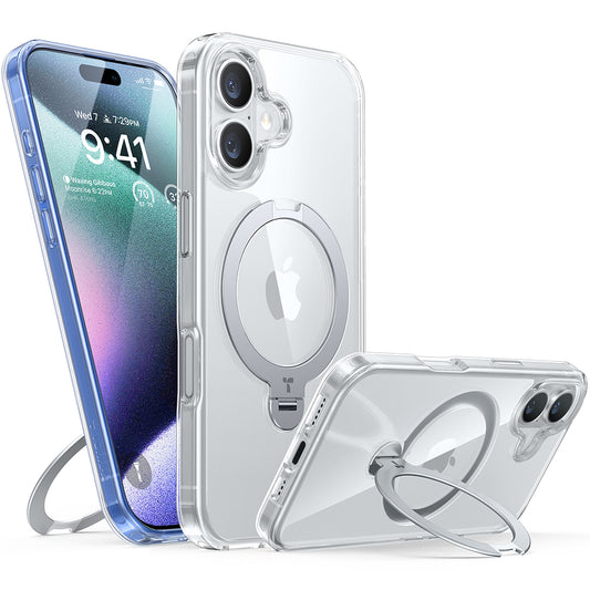 MagSafe Hülle für Apple iPhone 16 Plus, Torras, Ostand Spin, Transparent