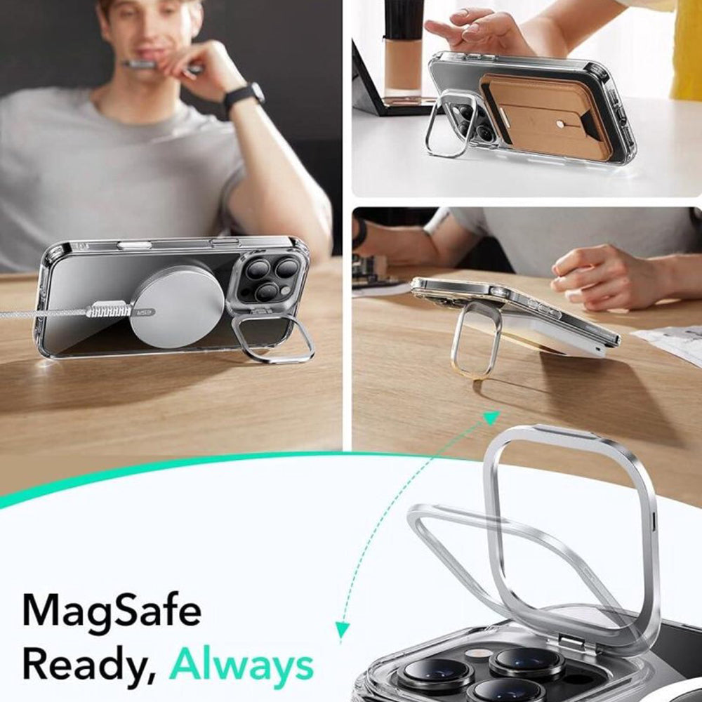 MagSafe Hülle für Apple iPhone 16 Pro, ESR, Classic Hybrid Kickstand Slide, Transparent