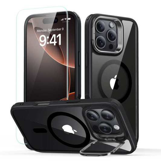 MagSafe Hülle für Apple iPhone 16 Pro, ESR, Classic Hybrid Kickstand mit Displayschutz, Schwarz Transparent