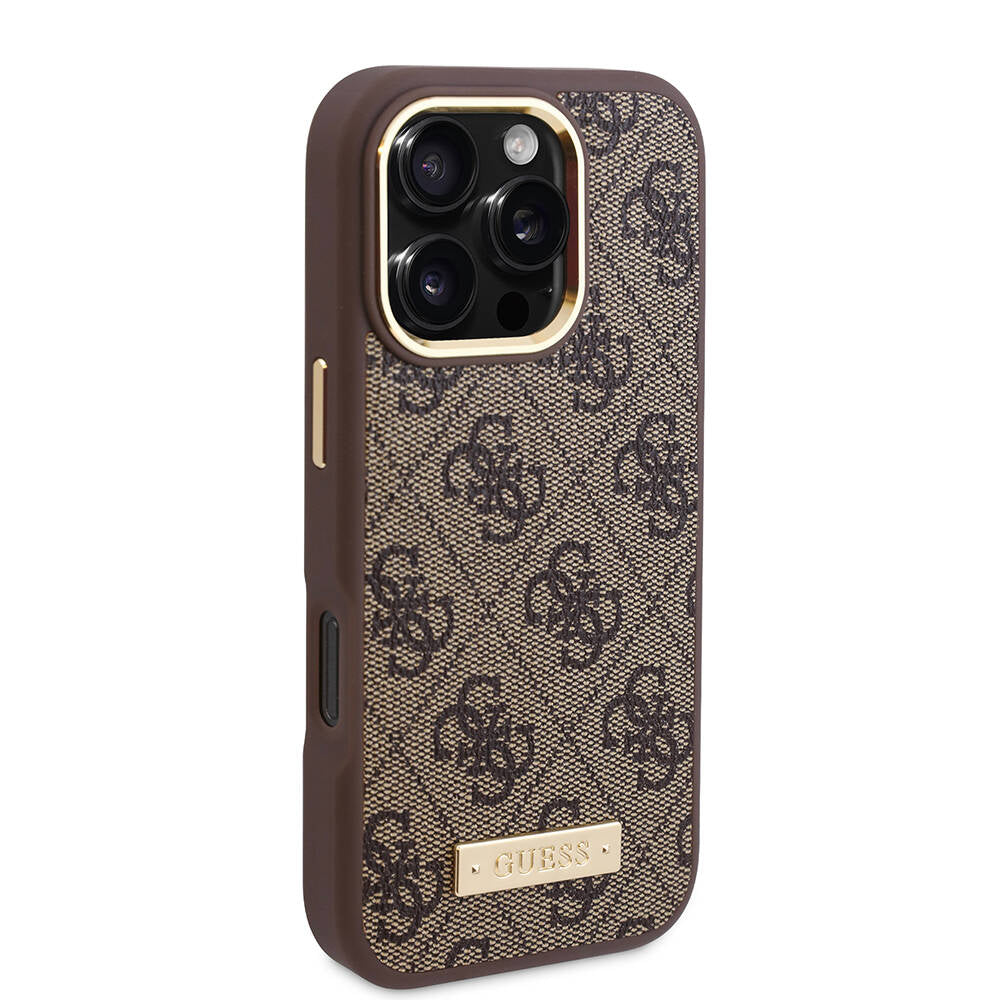 MagSafe Case for Apple iPhone 16 Pro, Guess, 4G Logo Plate, Brown