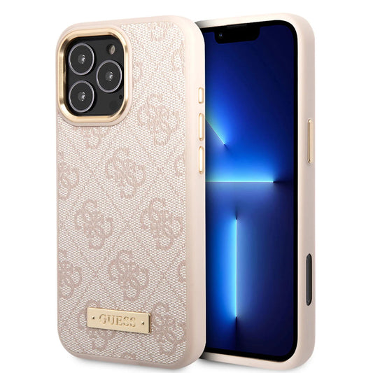 MagSafe Hülle für Apple iPhone 16 Pro, Guess, 4G Logo Plate, Rosa