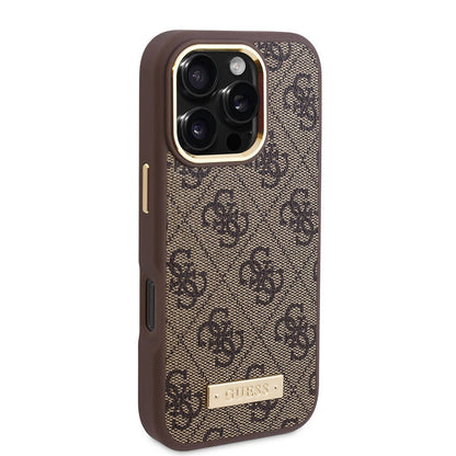 MagSafe Hülle für Apple iPhone 16 Pro, Guess, 4G Logo Plate, Rosa