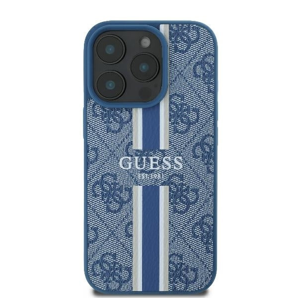 MagSafe Hülle für Apple iPhone 16 Pro, Guess, 4G Printed Stripes, Blau