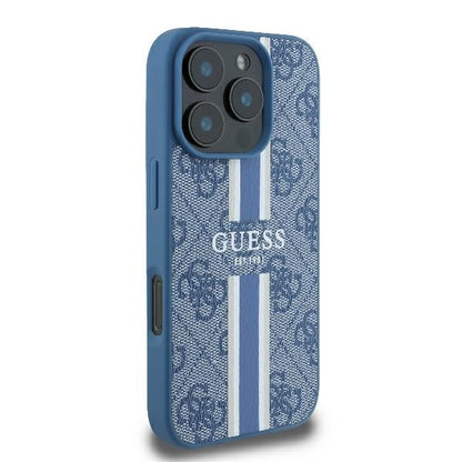 MagSafe Hülle für Apple iPhone 16 Pro, Guess, 4G Printed Stripes, Blau