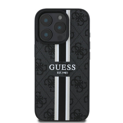 MagSafe Hülle für Apple iPhone 16 Pro, Guess, 4G Printed Stripes, Schwarz