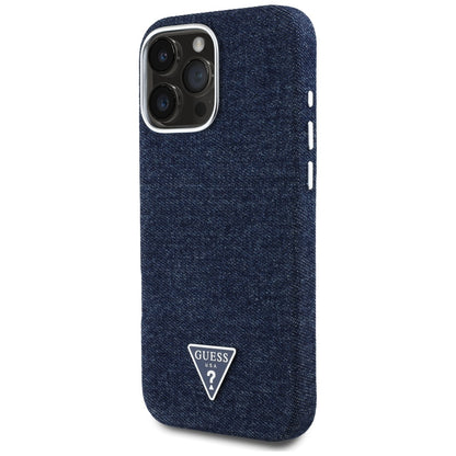 MagSafe Hülle für Apple iPhone 16 Pro, Guess, Denim Triangle Logo, Blau