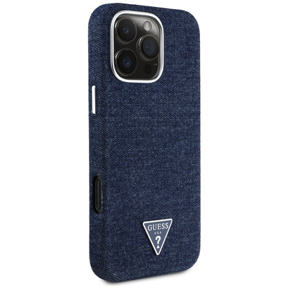 MagSafe Hülle für Apple iPhone 16 Pro, Guess, Denim Triangle Logo, Blau
