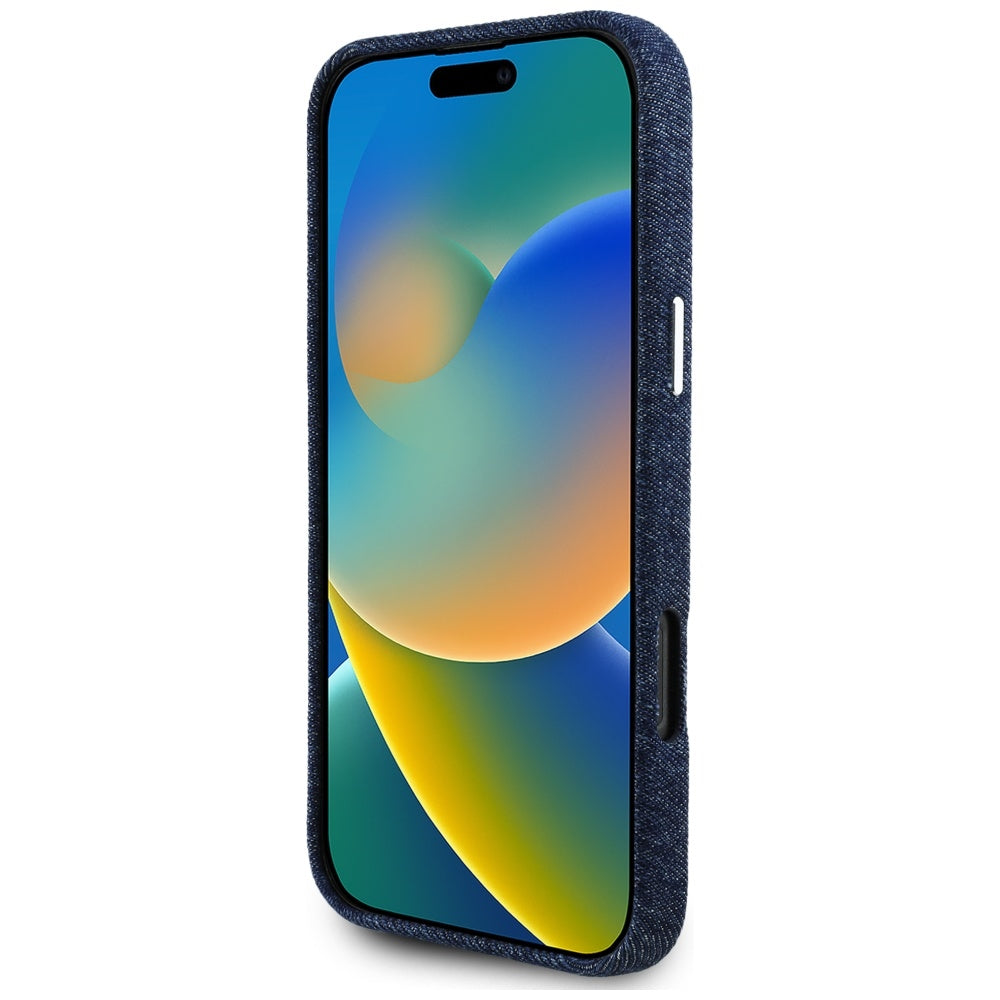 MagSafe Hülle für Apple iPhone 16 Pro, Guess, Denim Triangle Logo, Blau