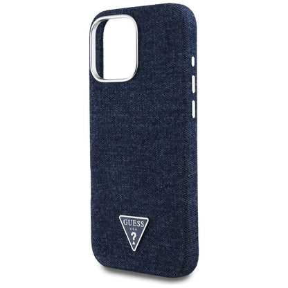 MagSafe Hülle für Apple iPhone 16 Pro, Guess, Denim Triangle Logo, Blau