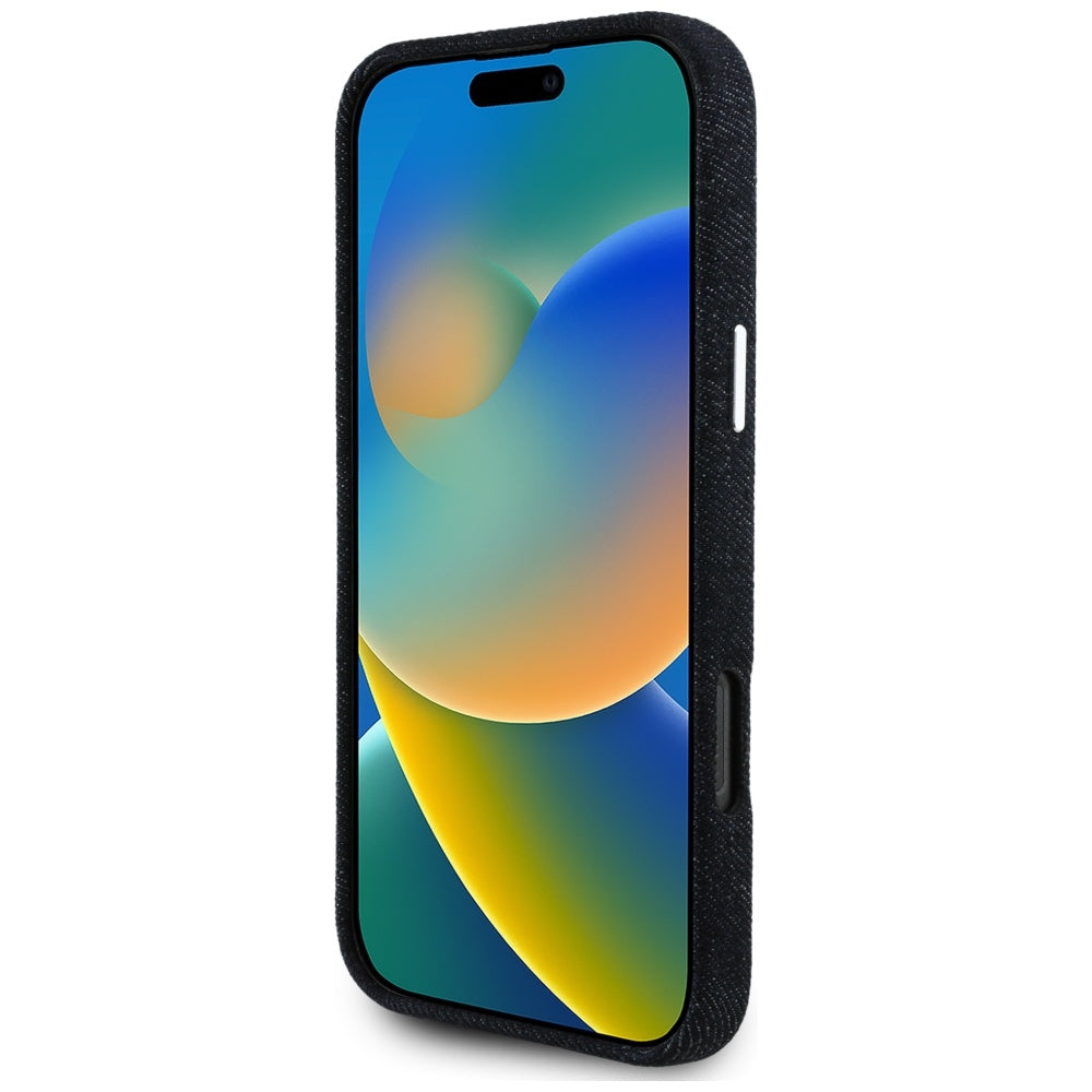 MagSafe Hülle für Apple iPhone 16 Pro, Guess, Denim Triangle Logo, Schwarz