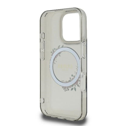 MagSafe Hülle für Apple iPhone 16 Pro, Guess, IML Flowers Wreath, Schwarz