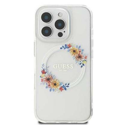 MagSafe Hülle für Apple iPhone 16 Pro, Guess, IML Flowers Wreath, Transparent