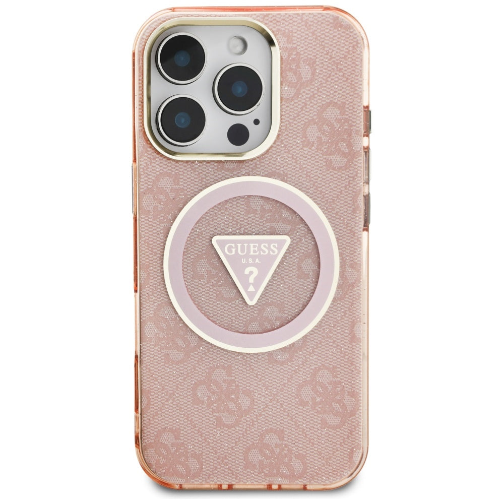 MagSafe Hülle für Apple iPhone 16 Pro, Guess, IML Glitter 4G Circle Triangle, Rosa