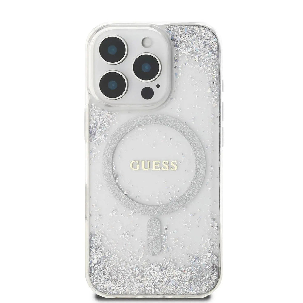 MagSafe Hülle für Apple iPhone 16 Pro, Guess, IML Glitter Gradient, Silber