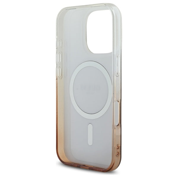 MagSafe Hülle für Apple iPhone 16 Pro, Guess, IML Glitter Gradient, Braun