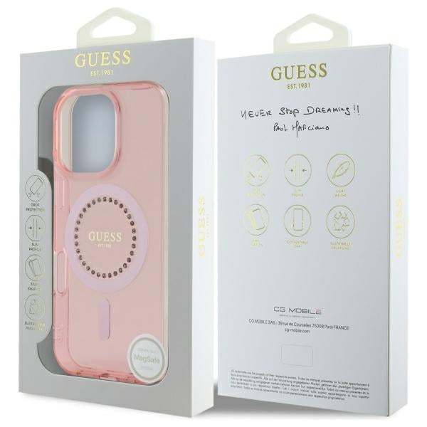 MagSafe Hülle für Apple iPhone 16 Pro, Guess, IML Rhinestone, Rosa
