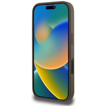 MagSafe Hülle für Apple iPhone 16 Pro, Guess, Peony Grained Hot Stamp Triangle, Braun