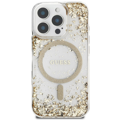 MagSafe Hülle für Apple iPhone 16 Pro, Guess, Resin Bottom Glitter, Gold