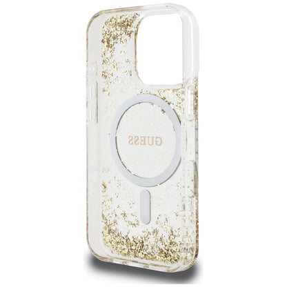 MagSafe Hülle für Apple iPhone 16 Pro, Guess, Resin Bottom Glitter, Gold