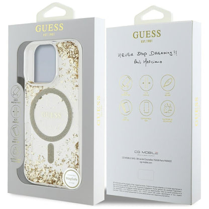 MagSafe Hülle für Apple iPhone 16 Pro, Guess, Resin Bottom Glitter, Gold