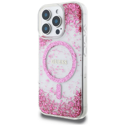 MagSafe Case for Apple iPhone 16 Pro, Guess, Resin Bottom Glitter, Pink