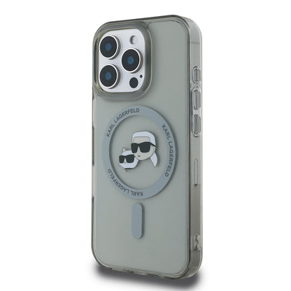 MagSafe Hülle für Apple iPhone 16 Pro, Karl Lagerfeld, IML Metal Karl & Choupette's Heads, Schwarz