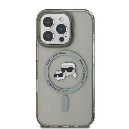 MagSafe Hülle für Apple iPhone 16 Pro, Karl Lagerfeld, IML Metal Karl & Choupette's Heads, Schwarz