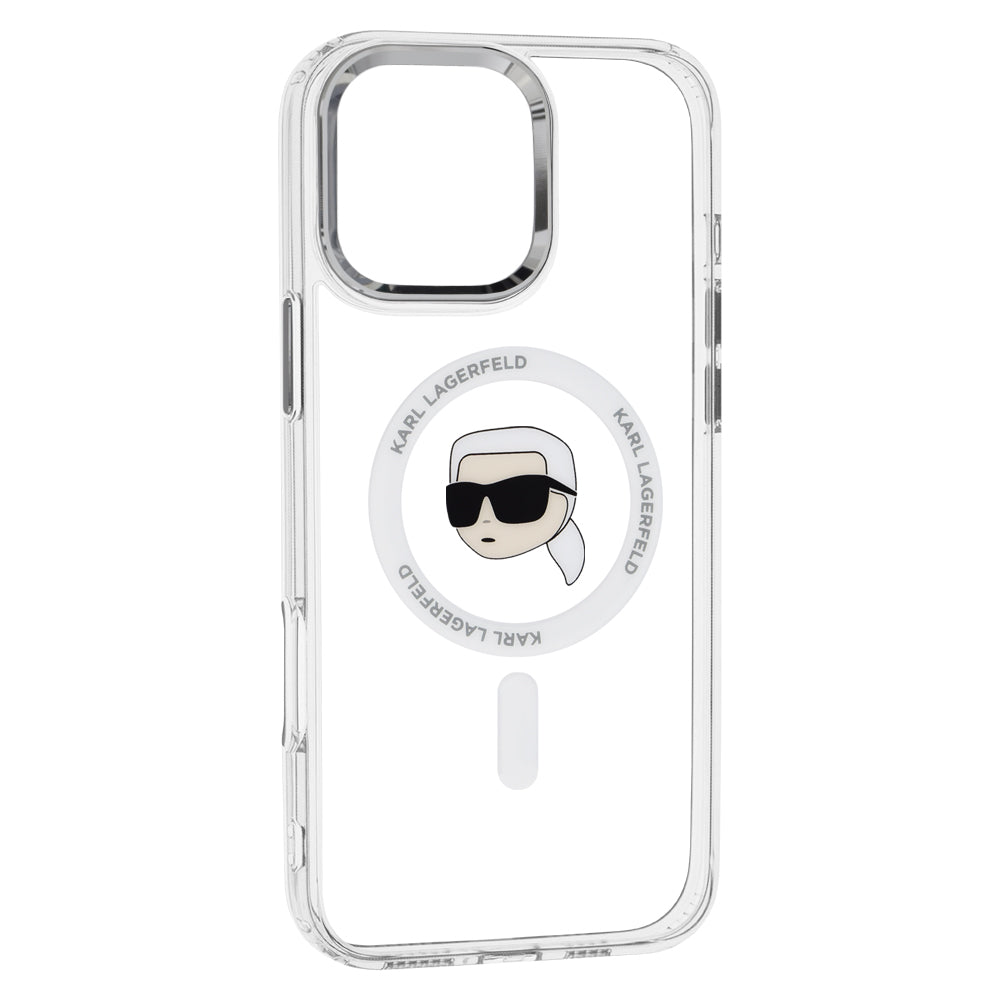 MagSafe Case for Apple iPhone 16 Pro, Karl Lagerfeld, IML Metal Karl's Head, White