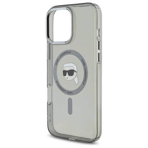 MagSafe Hülle für Apple iPhone 16 Pro, Karl Lagerfeld, IML Metal Karl's Head, Schwarz