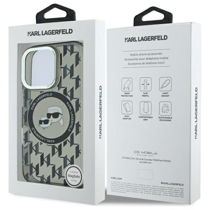 MagSafe Case for Apple iPhone 16 Pro, Karl Lagerfeld, IML Monogram Karl & Choupette's Heads, Black