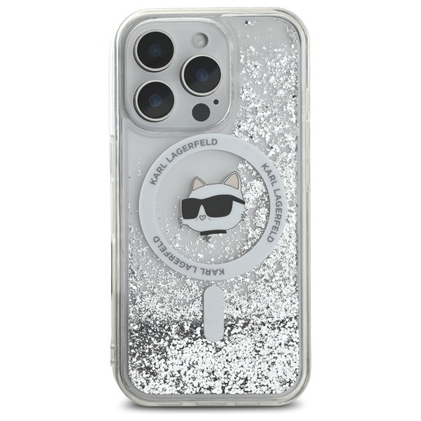 MagSafe Case for Apple iPhone 16 Pro, Karl Lagerfeld, Liquid Glitter Choupette's Head, Transparent