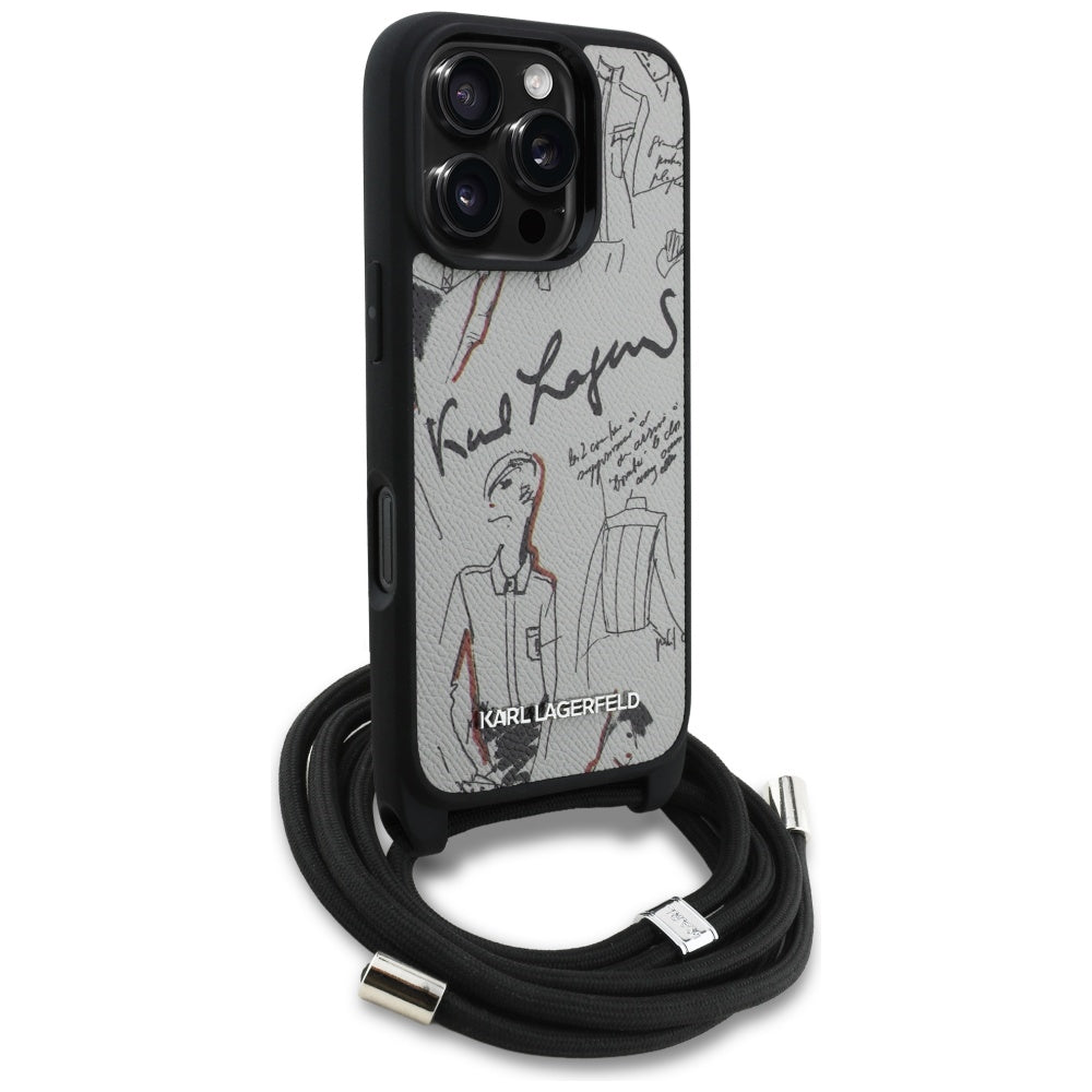 MagSafe Hülle für Apple iPhone 16 Pro, Karl Lagerfeld, Saffiano Crossbody, Grau