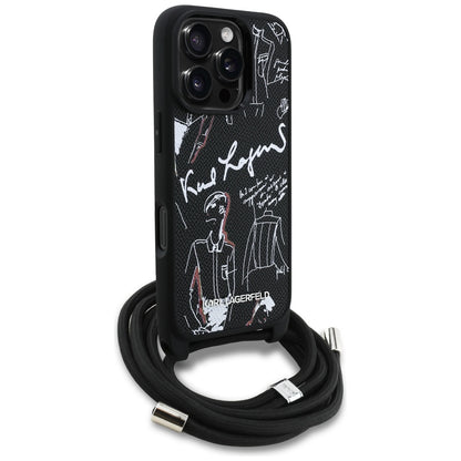 MagSafe Case for Apple iPhone 16 Pro, Karl Lagerfeld, Saffiano Crossbody, Black