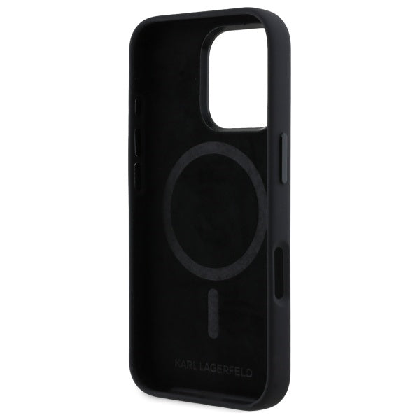 MagSafe Case for Apple iPhone 16 Pro, Karl Lagerfeld, Silicone Shadow Metal Initial, Black