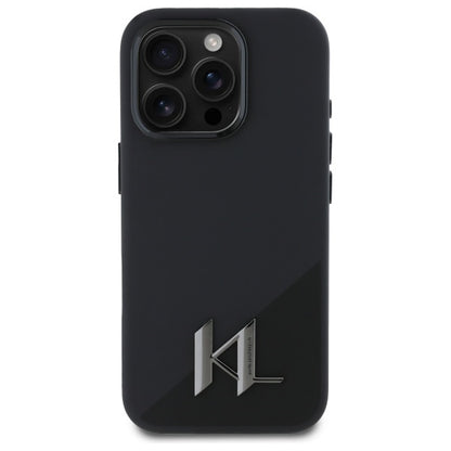 MagSafe Case for Apple iPhone 16 Pro, Karl Lagerfeld, Silicone Shadow Metal Initial, Black