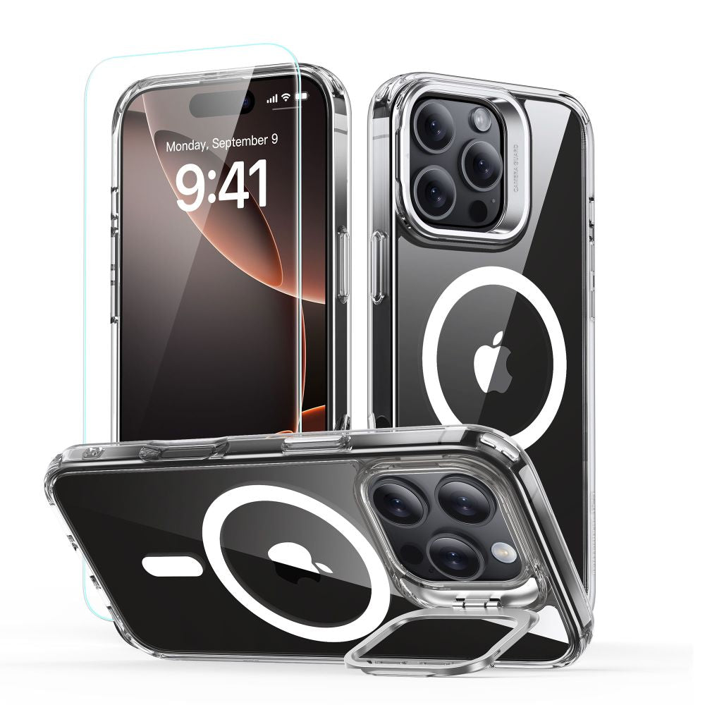 MagSafe Hülle für Apple iPhone 16 Pro Max, ESR, Classic Hybrid Kickstand mit Displayschutz, Transparent