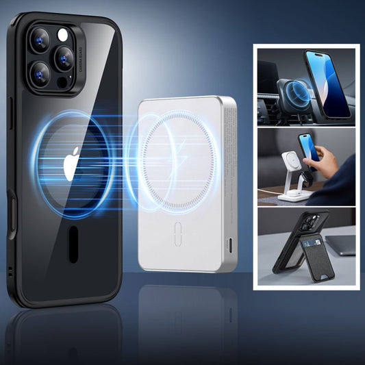 MagSafe Hülle für Apple iPhone 16 Pro Max, ESR, Classic Hybrid mit Displayschutz, Transparent Schwarz