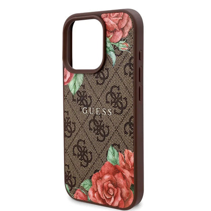MagSafe Hülle für Apple iPhone 16 Pro Max, Guess, 4G Flowers Print, Braun