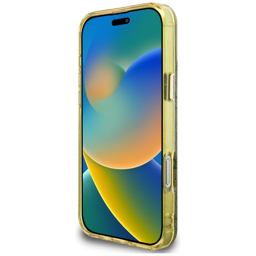 MagSafe Hülle für Apple iPhone 16 Pro Max, Guess, IML Glitter 4G Circle Triangle, Braun