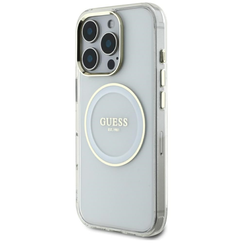 MagSafe Hülle für Apple iPhone 16 Pro Max, Guess, IML Metal Colored Circle, Weiß