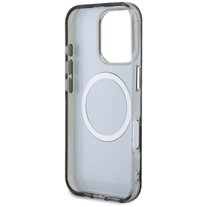 MagSafe Hülle für Apple iPhone 16 Pro Max, Guess, IML Metal Glitter Flowers Triangle, Schwarz