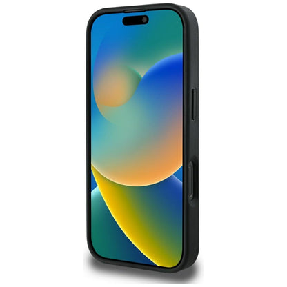 MagSafe Hülle für Apple iPhone 16 Pro Max, Guess, Peony Grained Hot Stamp Triangle, Schwarz