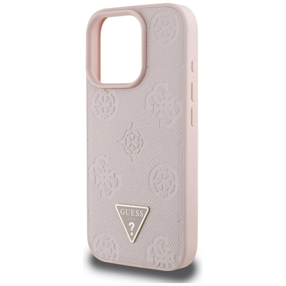MagSafe Hülle für Apple iPhone 16 Pro Max, Guess, Peony Grained Hot Stamp Triangle, Rosa
