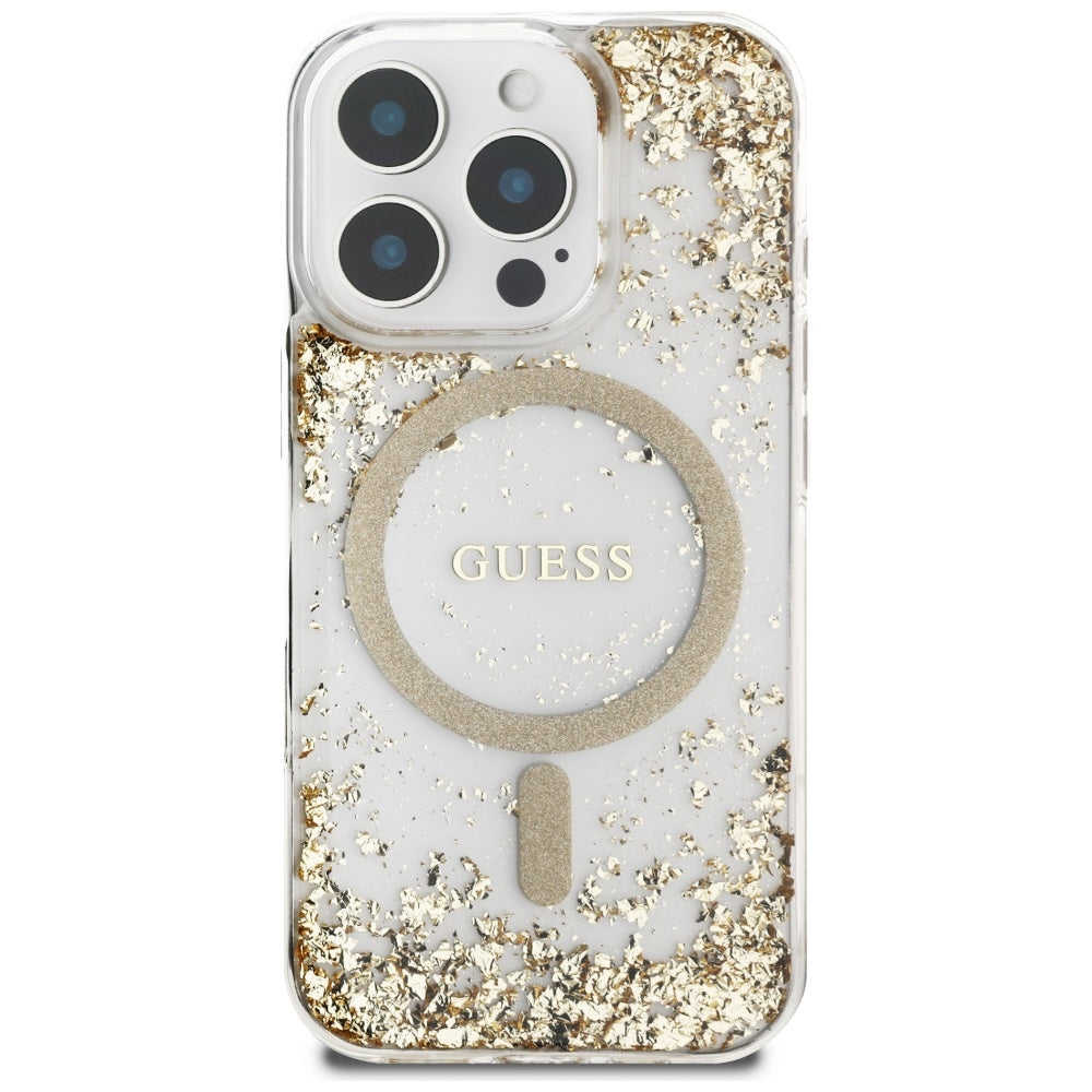MagSafe Hülle für Apple iPhone 16 Pro Max, Guess, Resin Bottom Glitter, Gold