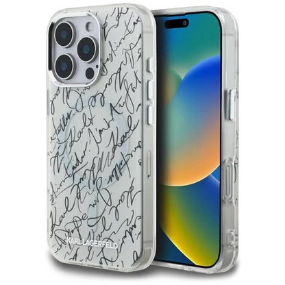 MagSafe Hülle für Apple iPhone 16 Pro Max, Karl Lagerfeld, IML Karl Script Muster, Weiß