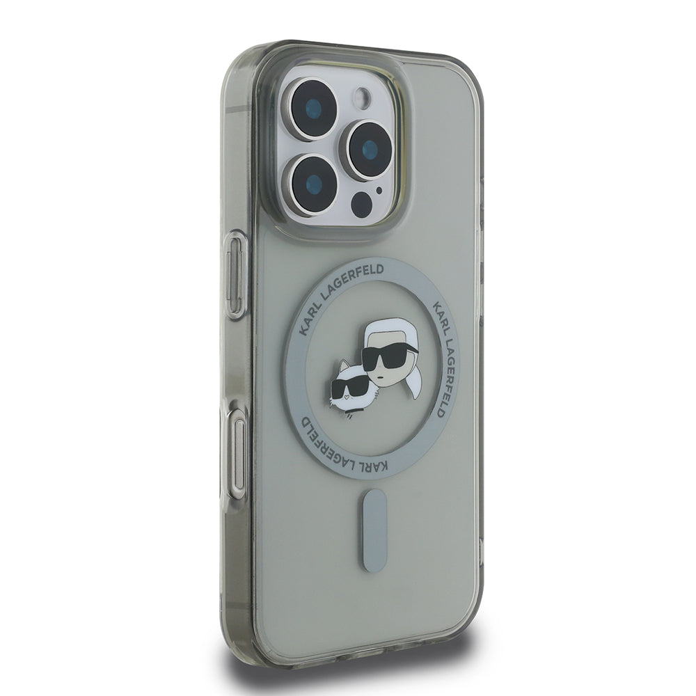 MagSafe Hülle für Apple iPhone 16 Pro Max, Karl Lagerfeld, IML Metal Karl & Choupette's Heads, Schwarz